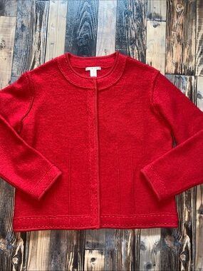 Vintage Jillian Jones Wool Red Knit Round-Neck button Cardigan